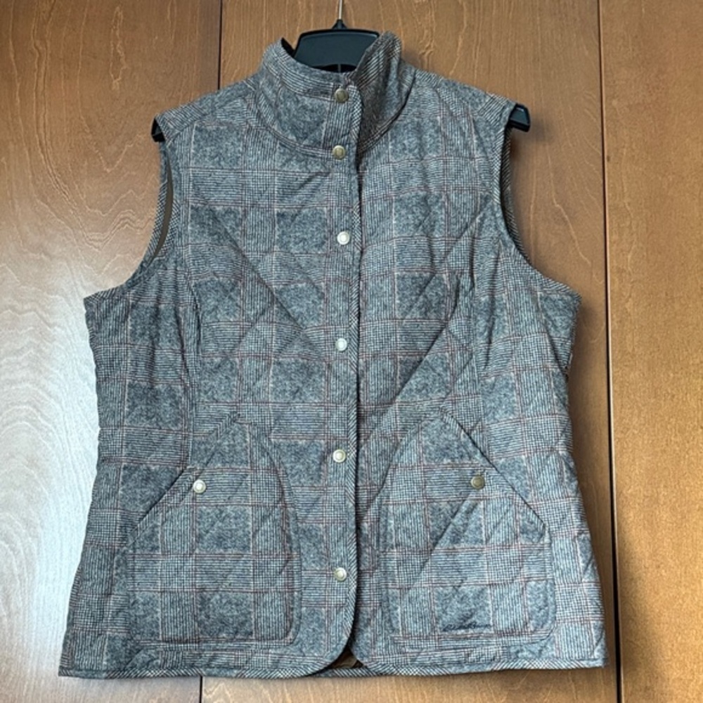 Eddie Bauer Plaid Button Front Vest XLT Snap Front & Pockets Like New